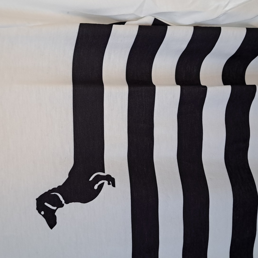 White Long-Sleeve Tee with Black Dachshund Stripe Design Ptp 21" - Picture 2 of 5